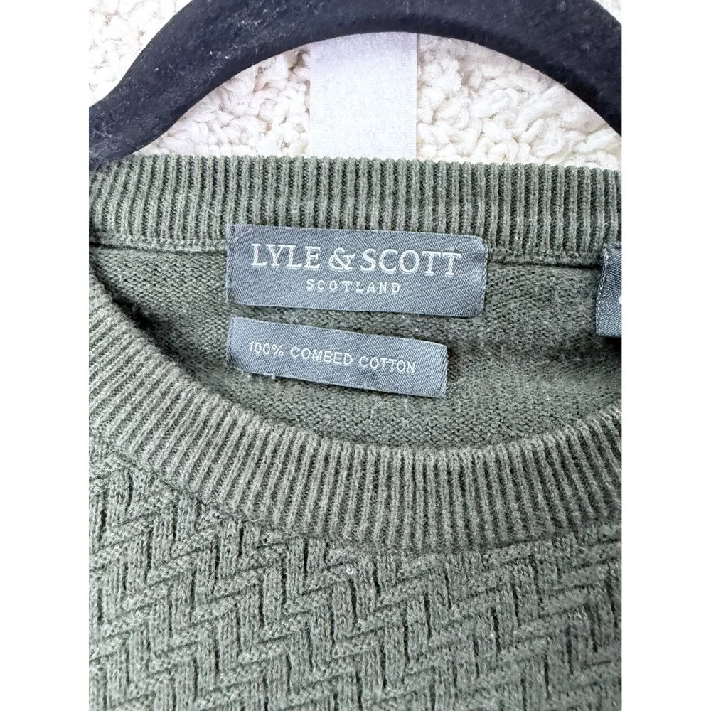 Lyle & Scott Scotland Mens Green Combed Cotton Textured Crewneck Sweater Size M